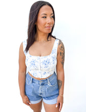Load image into Gallery viewer, Funky Floral Sleeveless Crop Top in Blue Multi