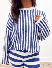 Load image into Gallery viewer, Take Me Home Striped Round Neck Sweater in Ivory/Navy