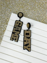 Load image into Gallery viewer, Game Day Statement Dangle Earrings Black &amp; Gold