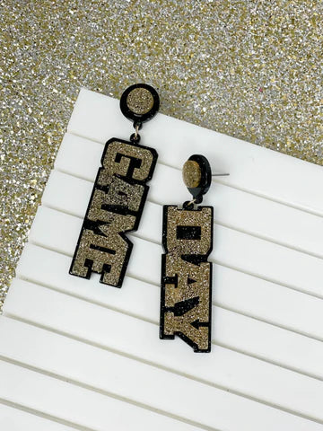 Game Day Statement Dangle Earrings Black & Gold