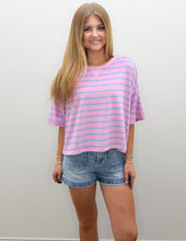 Load image into Gallery viewer, We Have History Oversized Stripe Knit Top in Purple/Denim