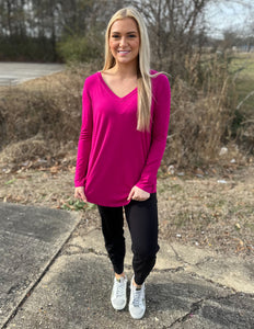 Show Me Everyday V-Neck Long Sleeve Top Magenta