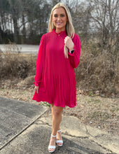 Load image into Gallery viewer, Only Yours Pleated High Ruffle Neck Dress Amaranth Red