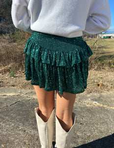 Sparkles Everywhere Sequin Skort Hunter Green