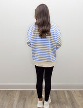 Load image into Gallery viewer, The Striped Fleece Exposed-Seam Sweatshirt in Cornflower Blue