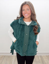 Load image into Gallery viewer, Forget The World Sherpa Vest with Snap Closure in Green