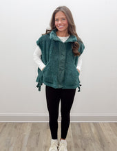 Load image into Gallery viewer, Forget The World Sherpa Vest with Snap Closure in Green