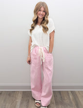 Load image into Gallery viewer, That's Mine Washed Striped Wide Leg Pants in Pink Ivory