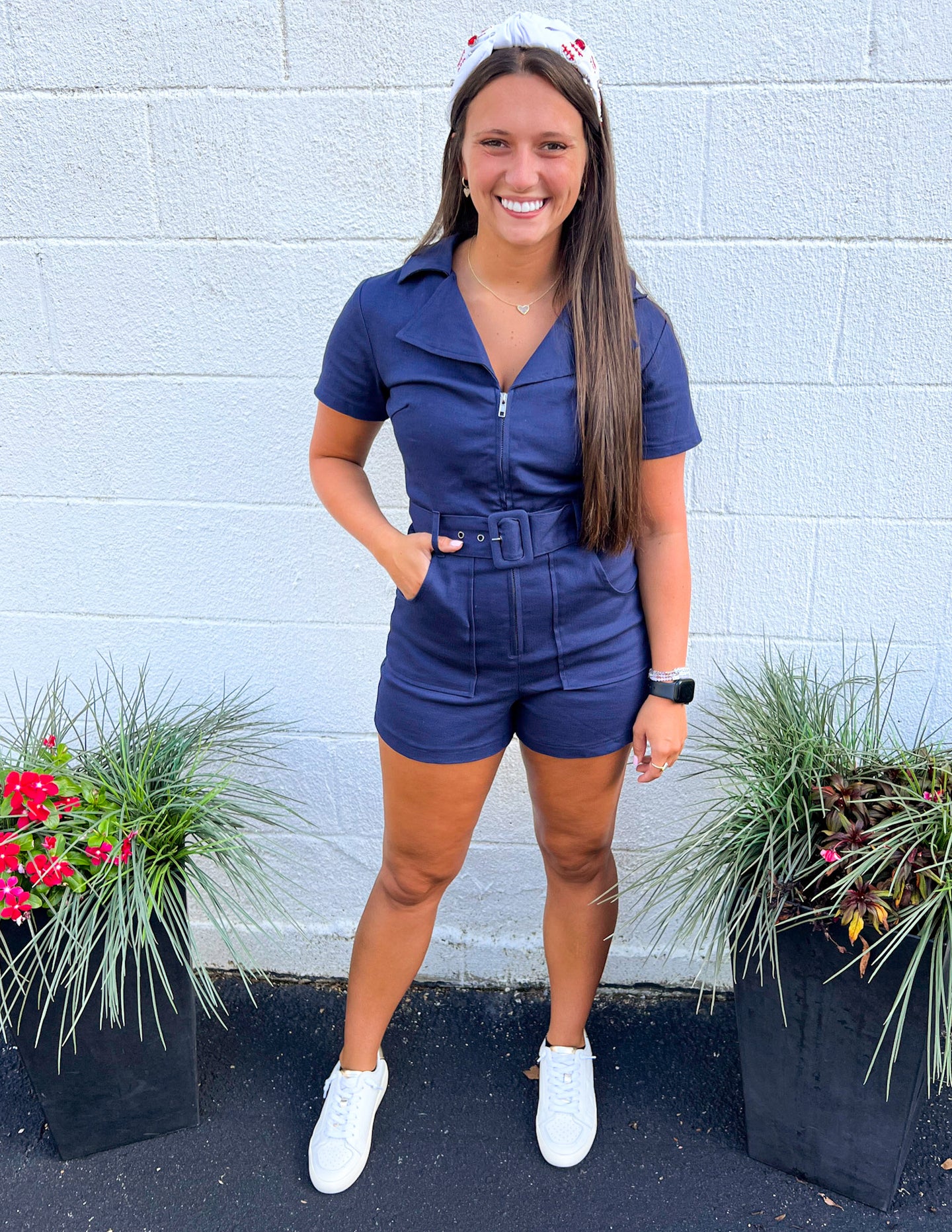 Earned It Denim Romper Navy