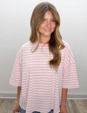 Load image into Gallery viewer, Long Way Striped Round Neck Oversized Crop Tee
