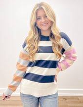 Load image into Gallery viewer, Looking At Me Color Block Stripe Mix Sweater Navy/Multi