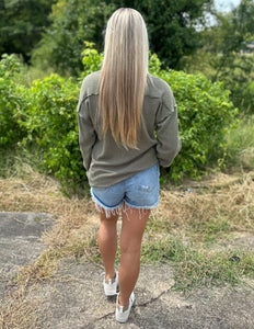 Sweet Soul Puff Sleeve Ribbed Top Olive Vintage