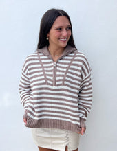 Load image into Gallery viewer, December Dreaming Half-Zip Stripe Sweater