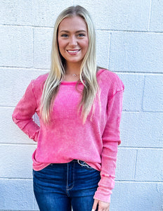 Sweet Creature Waffle Sweater Fuchsia