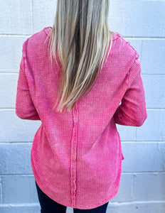 Sweet Creature Waffle Sweater Fuchsia