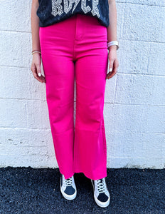 Free Falling Stretch Wide Leg Jean-Hot Pink