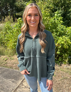 Jadelynn Brooke Ready or Not Waffle Quarter Zip Emerald