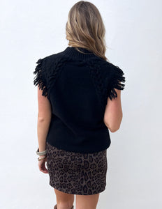 Comfort & Joy Fringe Sweater Vest in Black