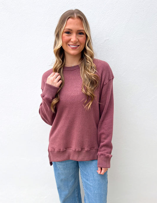 Royce Brand Abrianna LS French Terry Crewneck Fleece in Mauve