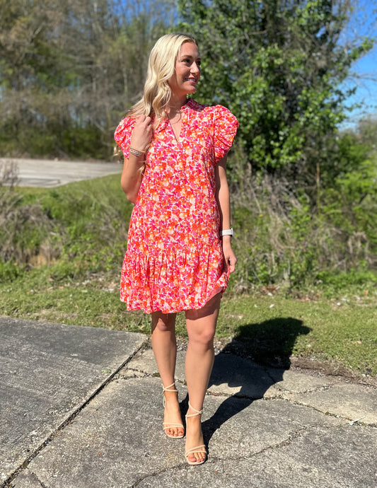 Turn This Around Floral Print Dress Pink