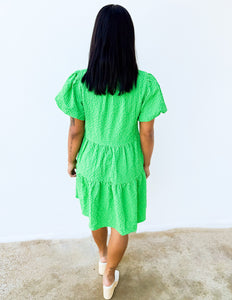 Give Me Spring Seersucker Puff Sleeve Mini Dress in Green