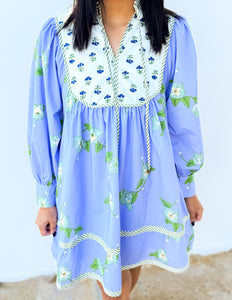 Only You and I Floral Long Sleeve Dress in Blue