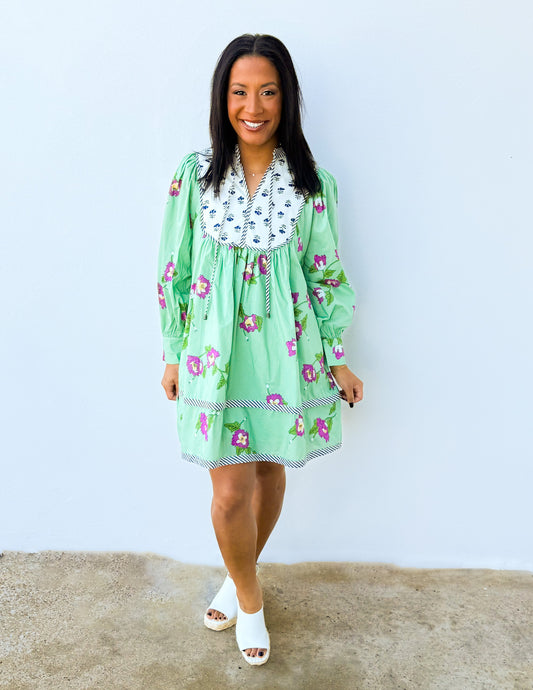 Only You and I Floral Long Sleeve Dress in Pistachio