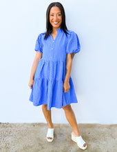 Load image into Gallery viewer, Give Me Spring Seersucker Puff Sleeve Mini Dress in Blue