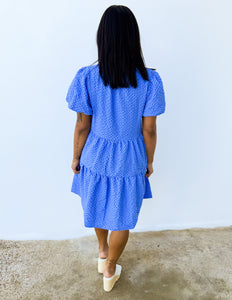 Give Me Spring Seersucker Puff Sleeve Mini Dress in Blue