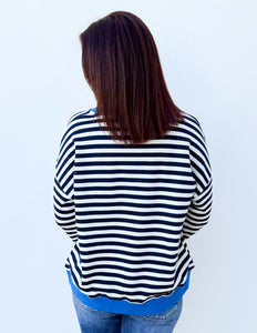 Looking Like an Angel Striped Oversized Sweatshirt in Navy