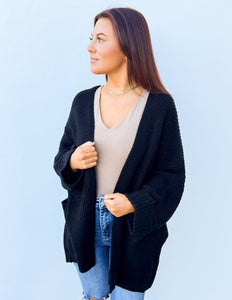 Through the Years Open Front Cardigan in Black