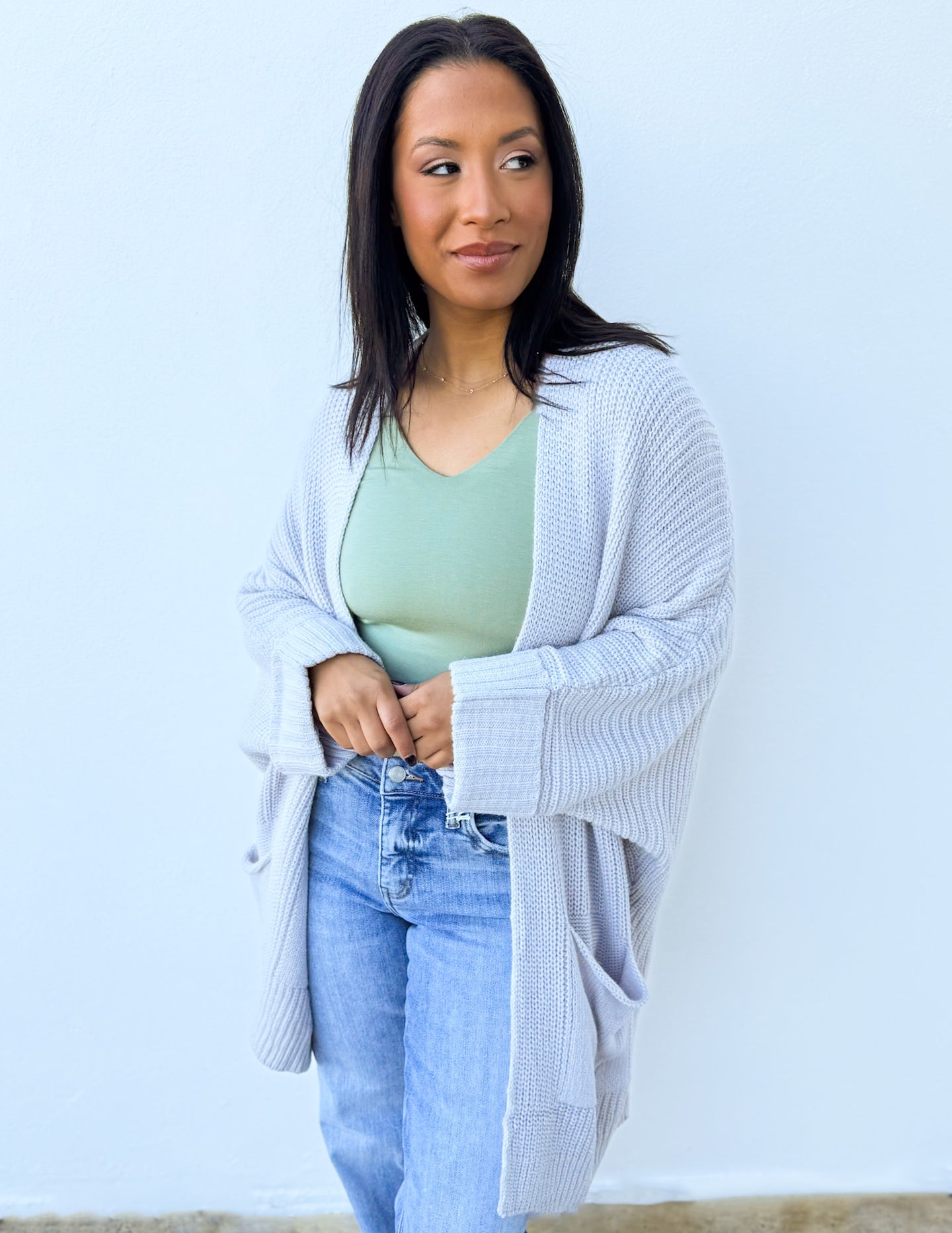 Through the Years Open Front Cardigan in Gray