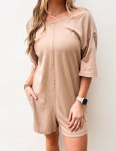 Load image into Gallery viewer, Never Leave Casual V-Back Short Sleeve Romper in Dk. Taupe