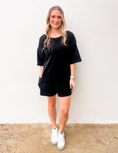 Load image into Gallery viewer, Never Leave Casual V-Back Short Sleeve Romper in Black