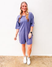 Load image into Gallery viewer, Never Leave Casual V-Back Short Sleeve Romper in Dusty Indigo