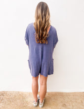 Load image into Gallery viewer, Never Leave Casual V-Back Short Sleeve Romper in Dusty Indigo