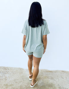 Love Me When I'm Gone Melange Short Sleeve Top & Shorts Set in Lt Olive