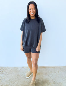 None Like You Short Sleeve Top & Shorts Set in Charcoal