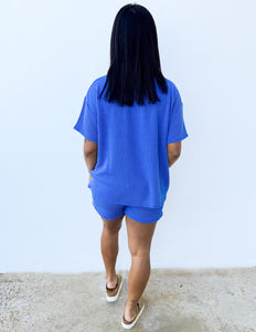 None Like You Short Sleeve Top & Shorts Set in Bright Blue