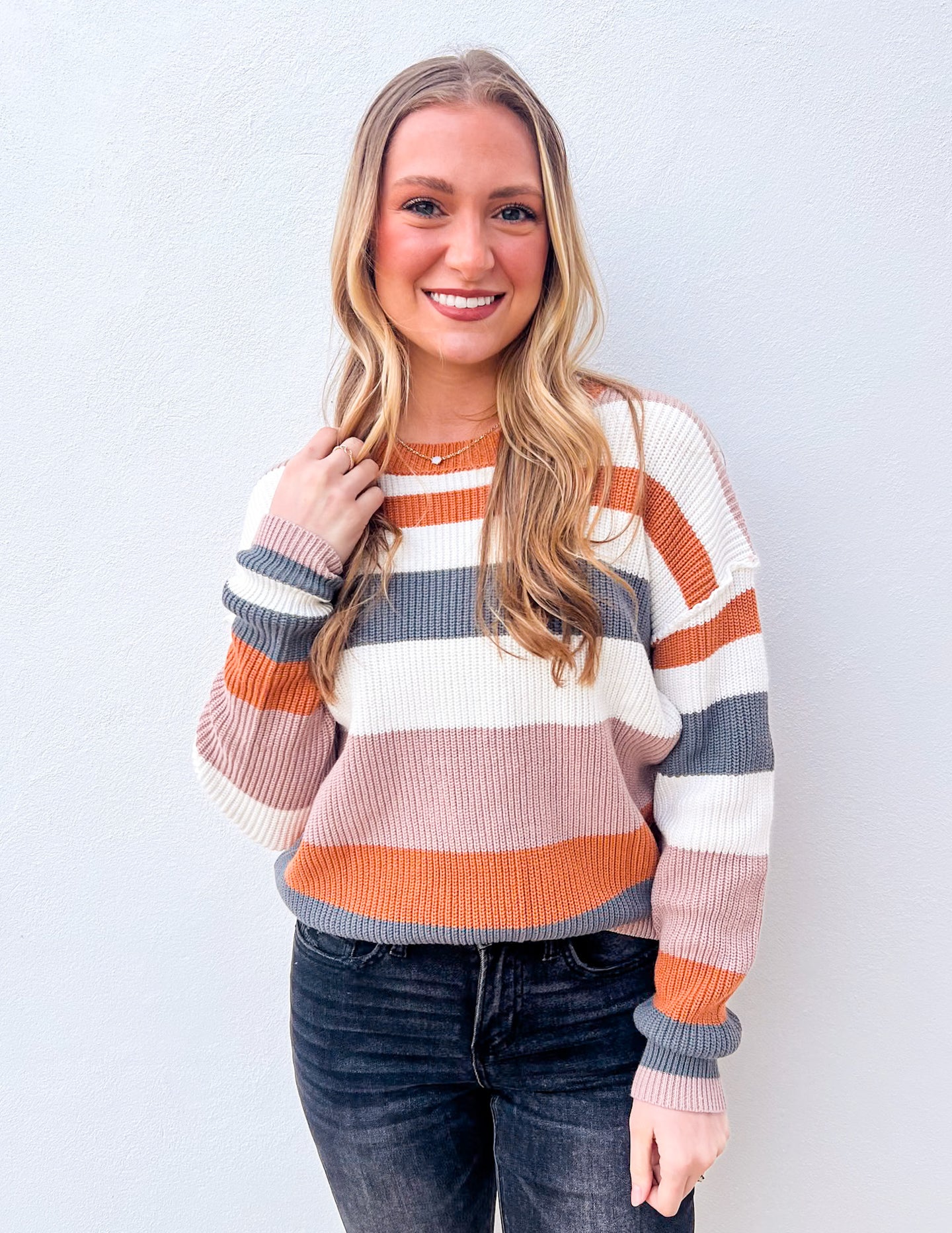 Cozy Up Round Neck Colorblock Knit Sweater