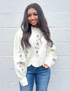 Cute Pick Embroidered Floral Sweater