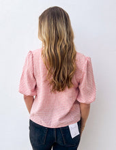 Load image into Gallery viewer, Loving You Gingham Print Bow Tie Puff Sleeve Blouse in Pink