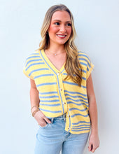 Load image into Gallery viewer, Spring Days Stripped Button-Up Sweater Top in Lemon/Blue