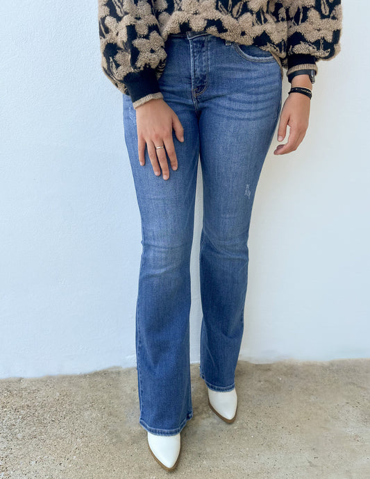 Wasted on You Tummy Control Mid Rise Flare Jeans