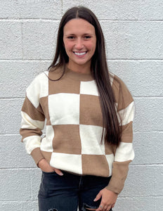 One Step Closer Checkered Sweater Mocha