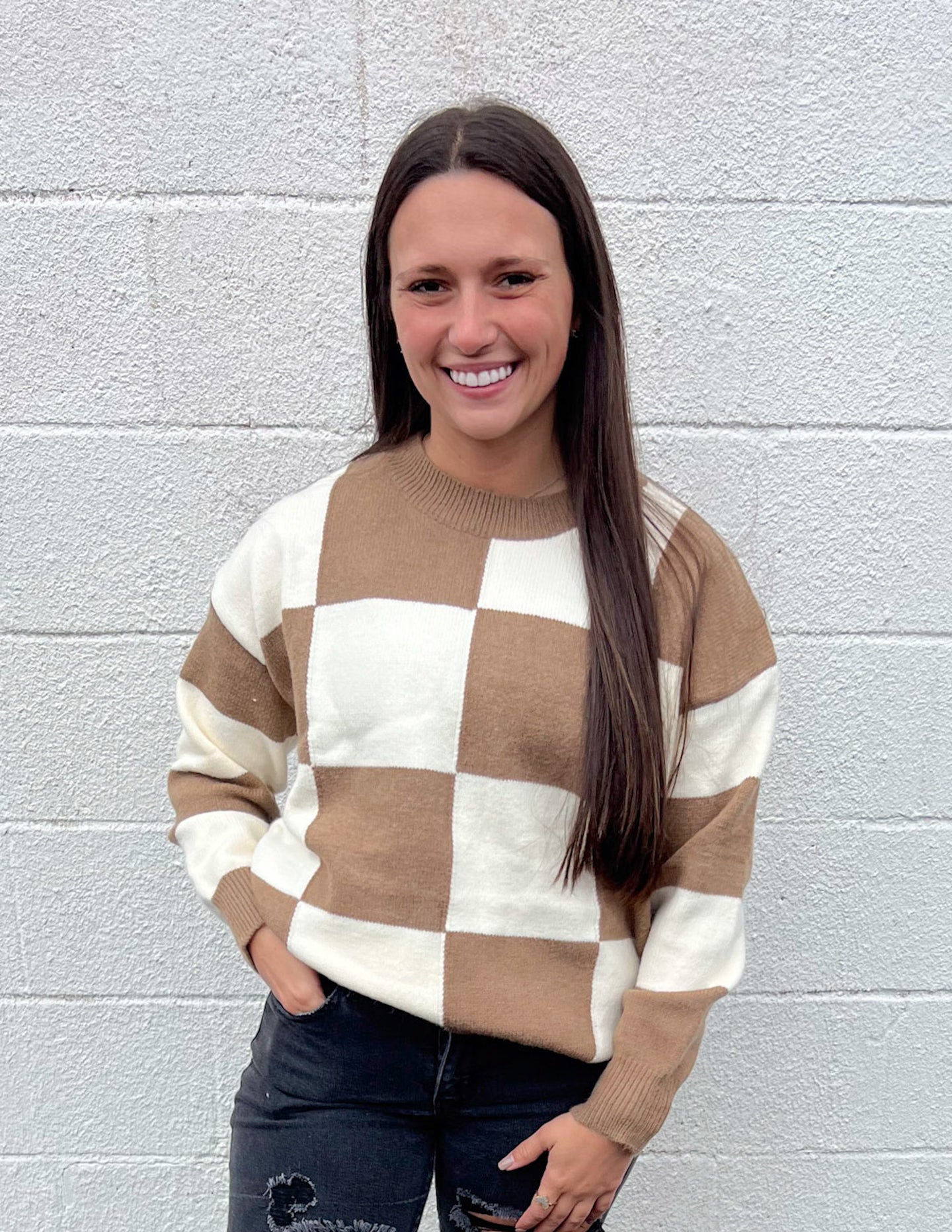 One Step Closer Checkered Sweater Mocha