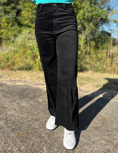 Free Falling Stretch Wide Leg Jean Suede Black