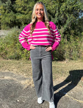 Load image into Gallery viewer, Darling Please Striped Sweater Fuchsia