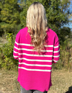 Darling Please Striped Sweater Fuchsia