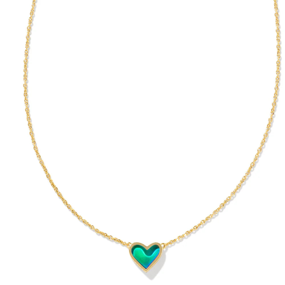 Kendra Scott Gold Framed Ari Heart Pendant Necklace Mood Stone